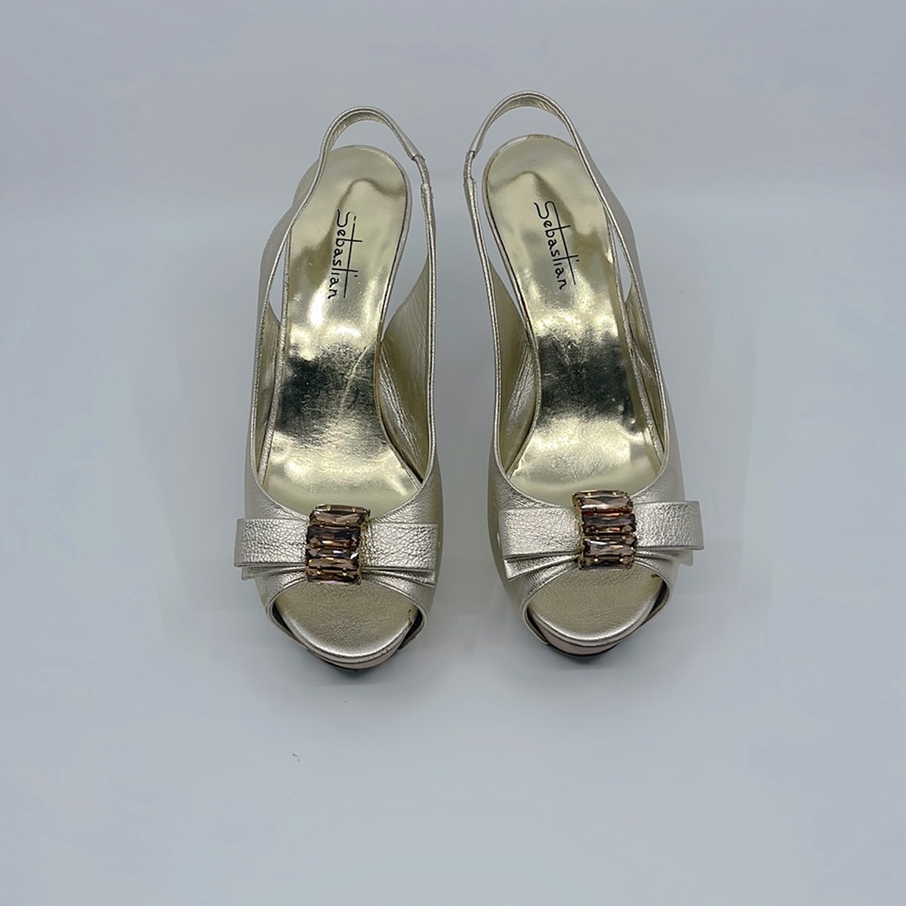 Sebastian Milano Gold Sling Back Heels